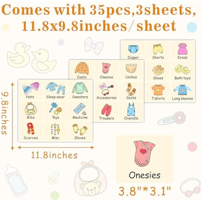 rayihni ملصقات الأطفال لتخزين الملابس ملصقات لخزائن الأدراج زينة حضانة ملصقات منظم ملصقات خزانة تنظيم للأطفال الأولاد والبنات ملصقات الملابس لغرفة الأطفال زينة غرفة الأطفال - Image 5